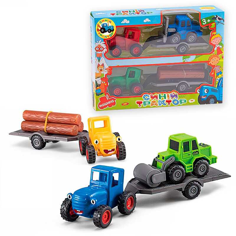 Набір тракторів 145326 (72/2) 2 трактори, причеп, герої, інерція, в коробці