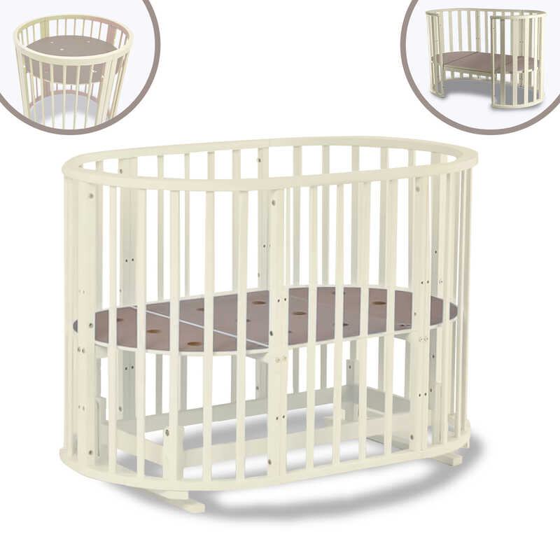 гр Ліжечко кругле "Сонечко" трансформер 8в1 (1) з маятниковим механізмом (слонова кістка)