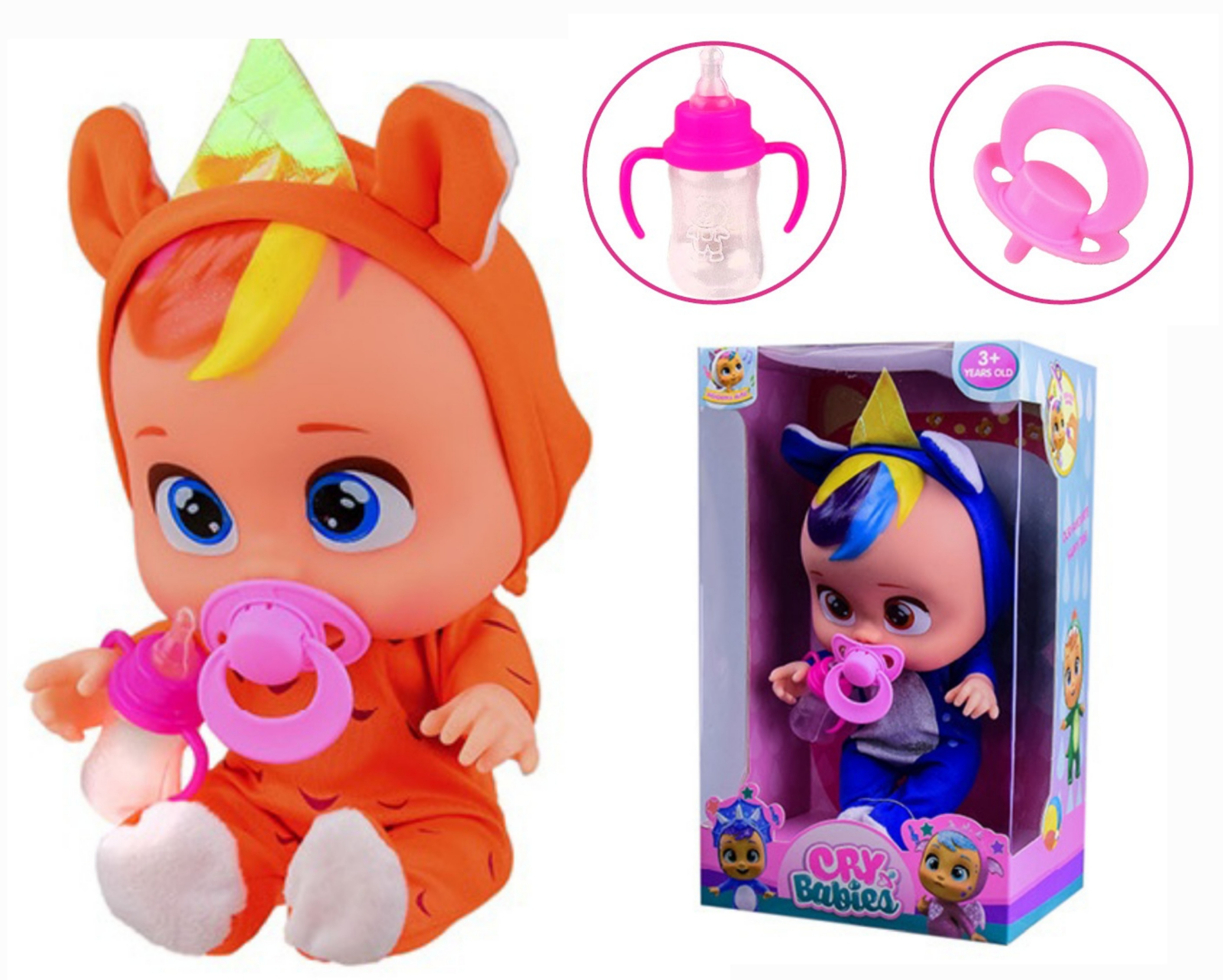 Пупс «Cry Babies» 318 , зріст 26 см , пляшка , пустышка , 7 різних дитяч. звуків , мікс видів ,коробка