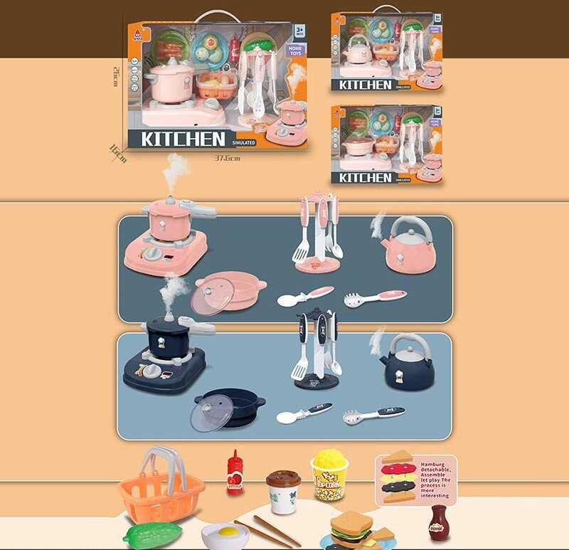 Набір посуду 096 D-5 Штрих=00247 (24/2) підсвічування, звукові ефекти, парогенератор, посуд, продукти, в коробці, ВИДАЄТЬСЯ ТІЛЬКИ МІКС ВИДІВ