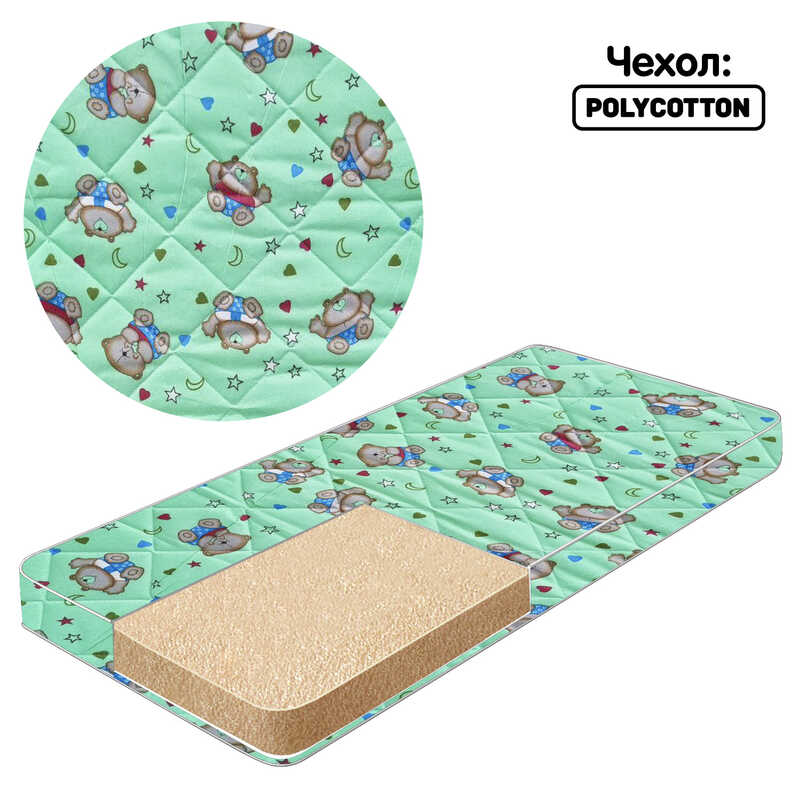 гр Матрац дитячий ортоп. "Малятко-3" 12112312  поролон - полікоттон, 601206 см., колір зелений "Ведмедик у захваті" (1) "Homefort"