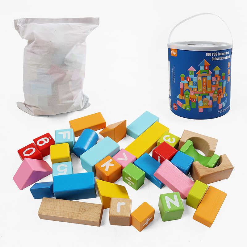 Конструктор дерев’яний C 74311 (8) 100 елементів, мішечок для зберігання, у відрі