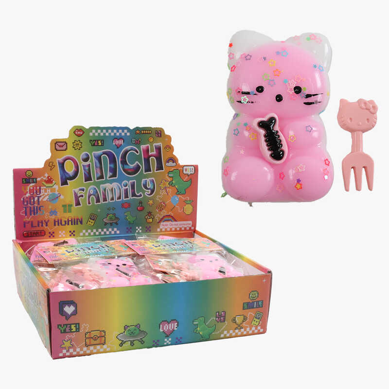 Гра антистрес C 72382 (16) ЦІНА ЗА 24 ШТУКИ В БЛОЦІ, "Кошеня", герой, розмір: 6х9 см, паєтки, декоративна виделка, рибка, в коробці