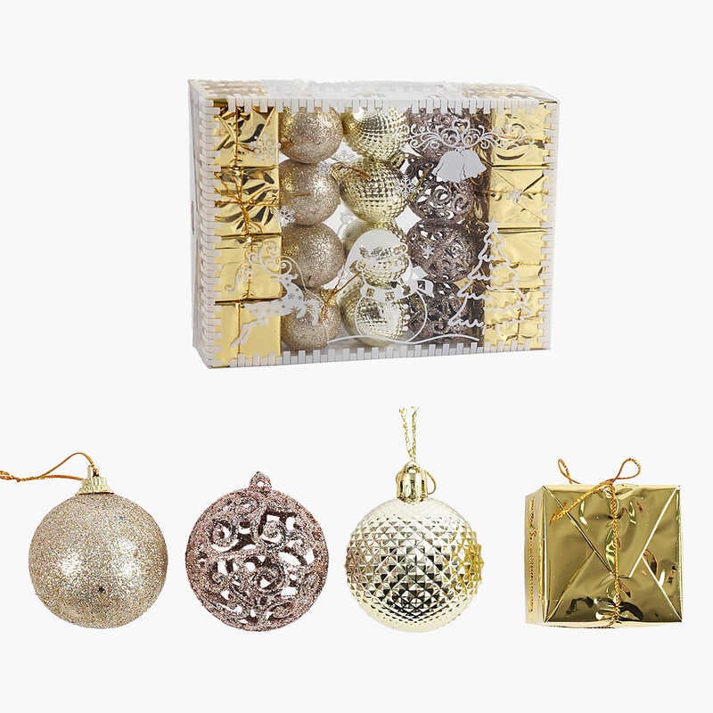 Новорічні прикраси C 67344 (72) 20 штук, кульки, подарунки, D = 4,5 см, у слюді