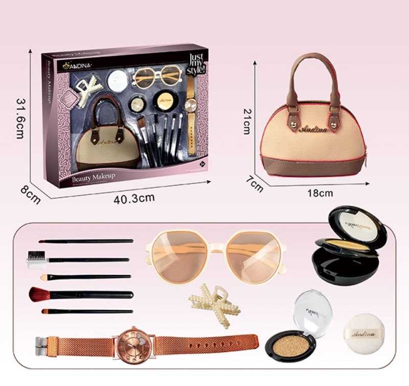 Набір аксесуарів 656-7 (36) сумочка, імітація косметики, функціональний годинник, окуляри, пензлики, крабик, в коробці