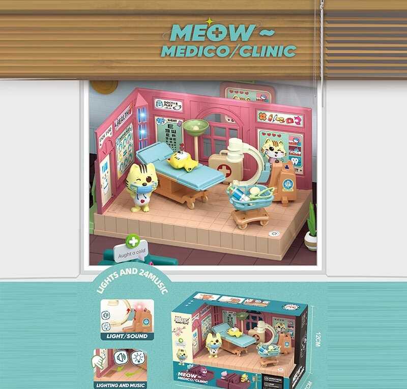 Набір меблів HY 109 C1 (60/2) “Медичний кабінет”, підсвічування, мелодії, фігурки тварин, муляжі медичних інструментів, меблів та обладнання, в коробці