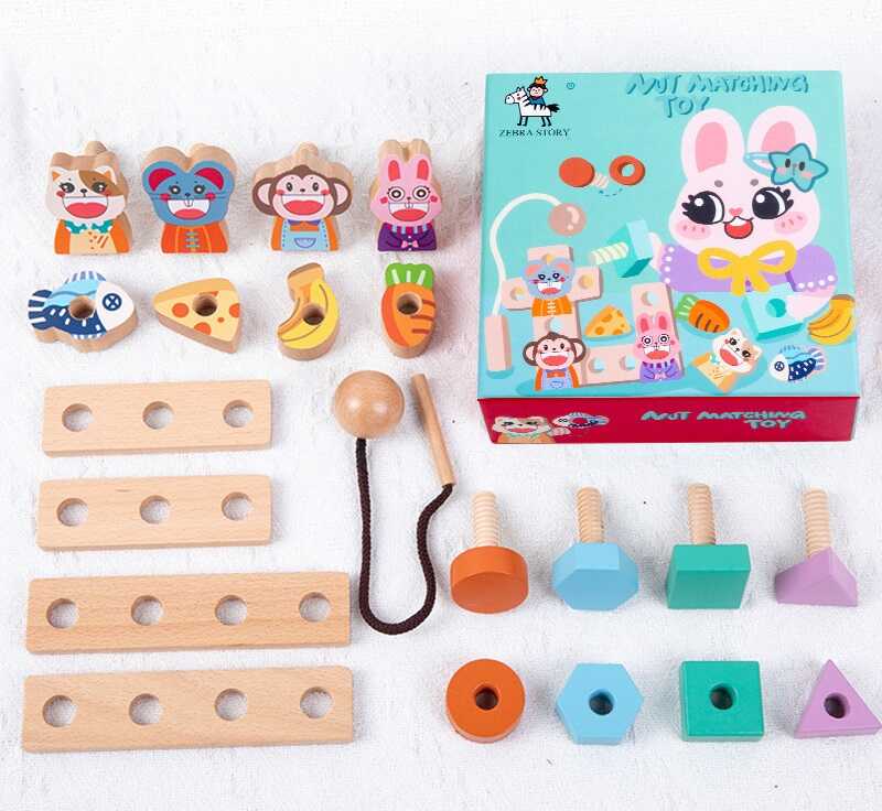 Логічна гра C 55637 (36) дерев'яна, 21 елемент, фігурна шнуровка, дерев'яні болтики, в коробці