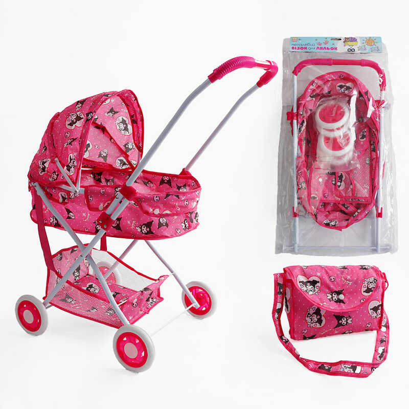 Візок для ляльки TK 55-420 (24/2) "TK Group", складна конструкція, сумочка, кошик, пупс до 45 см, металевий каркас, в пакеті