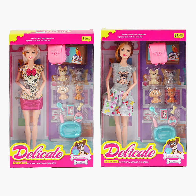 Лялька LY 66-1 (96/2) 2 види, висота 30 см, суглоби на шарнірах, 4 фігурки улюбленців, аксесуари для них, зйомне взуття, в коробці