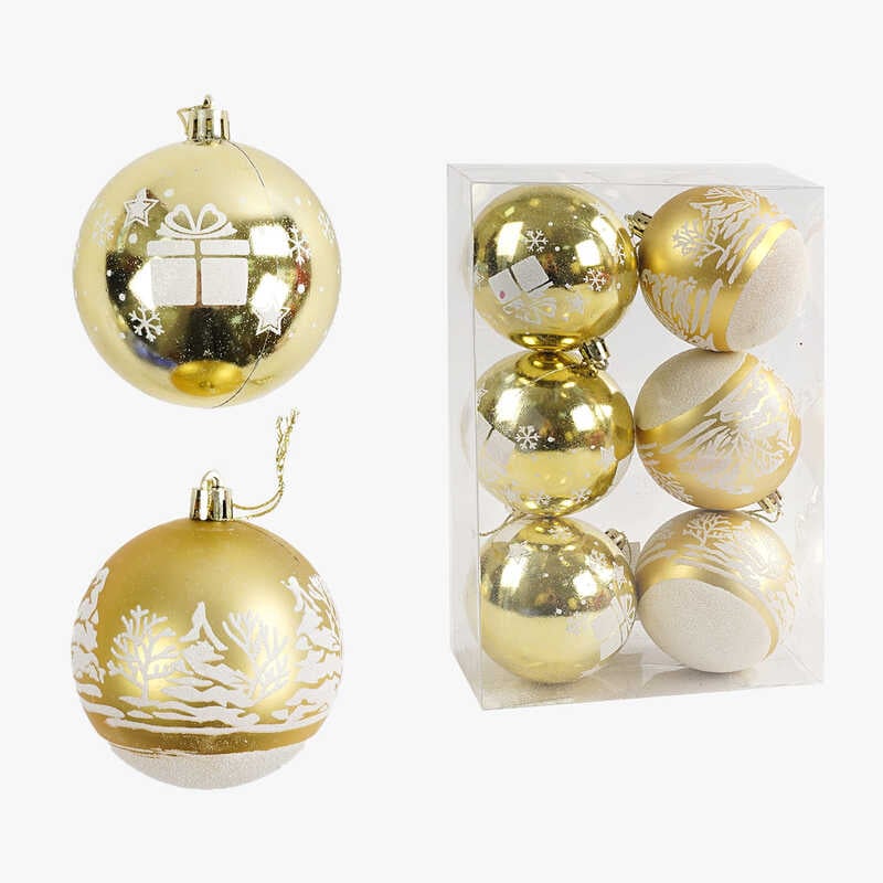 Новорічні прикраси C 67680 (64) 6 штук, кульки, D = 7,5 см, у слюді
