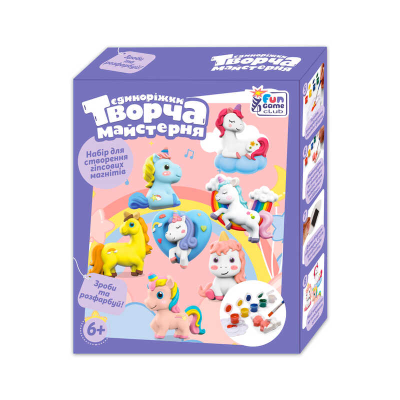 гр Творча майстерня 28130 (24) "4FUN Game Club", "Єдиноріжки", фарби, форми, гіпс,  в коробці