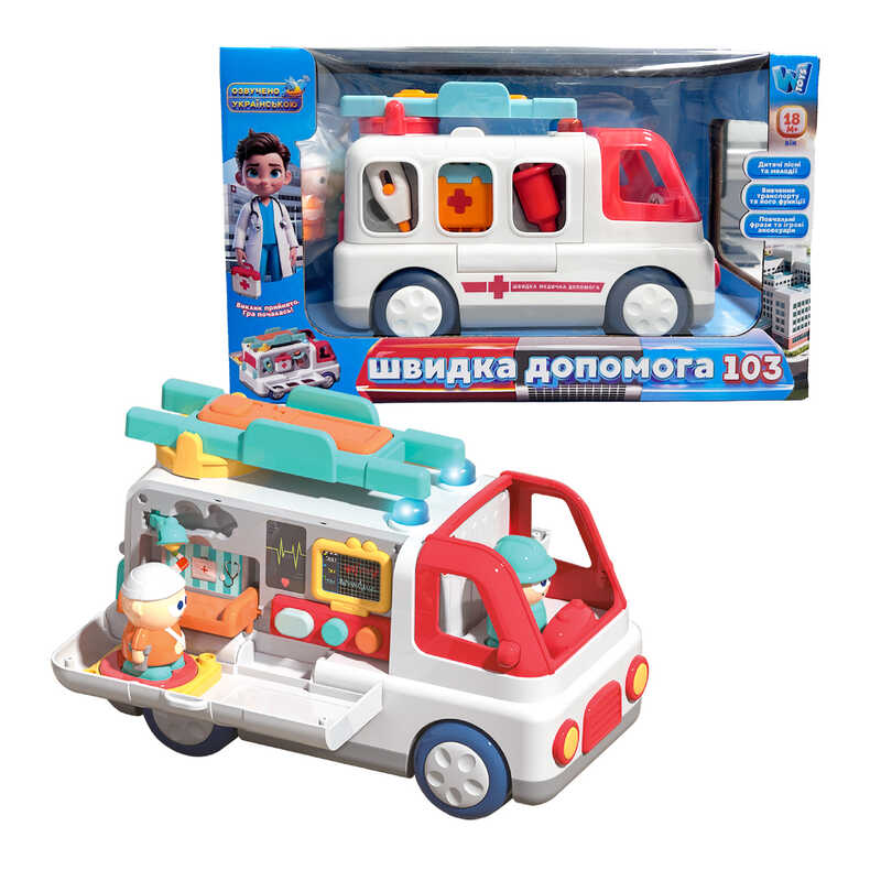 Музична машинка 46349 (24) "WToys", ОЗВУЧУВАННЯ УКРАЇНСЬКОЮ МОВОЮ, "Швидка допомога", пісні, мелодії, фрази, в коробці