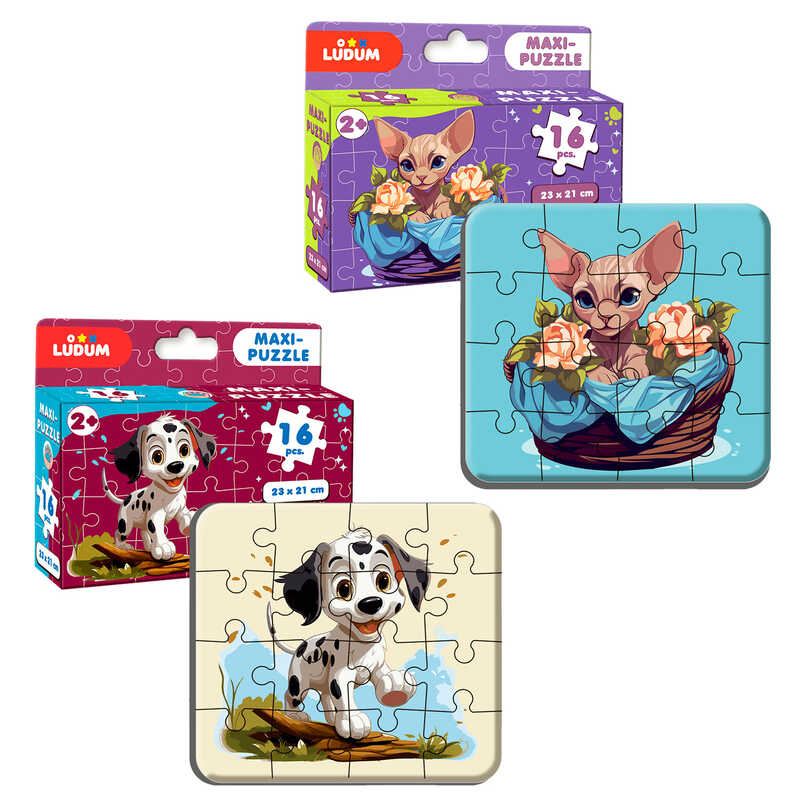 гр Максі-пазл "Котик2+Песик2" ME5032-10 (60) "Ludum", 2 пазли по 16 елементів, в коробці