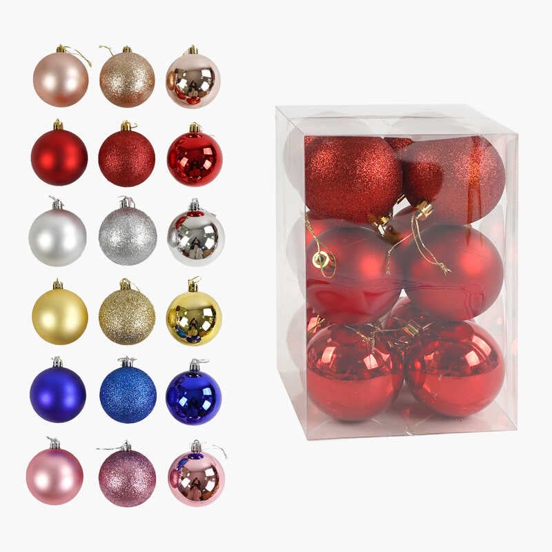 Новорічні прикраси C 67659 (48) 12 штук, кульки, D = 6,5 см, у слюді, ВИДАЄТЬСЯ МІКС ВИДІВ