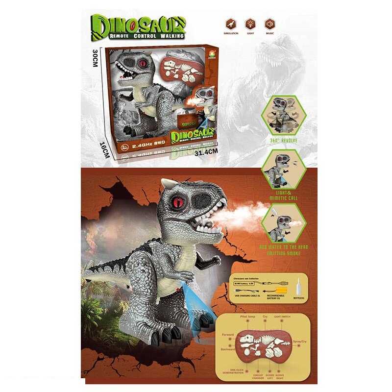 Динозавр на радіокеруванні 666-66 A (10/2) акум. 3.7V, пульт 2.4 GHz, обертається на 360 градусів, музика, звуки, парогенератор, світло, рухається, в коробці