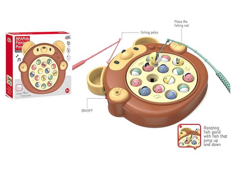 Риболовля 104 C (60) “Ведмедик”, ігрове поле обертається, 15 рибок, 2 вудки, мелодія, від батарейок, в коробці