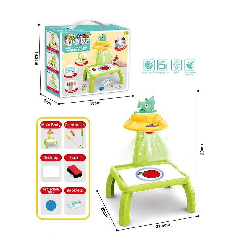 Столик з проєктором ZF 1004 G (60)  на батарейках, “Динозавр”, підсвітка, диски, фломастери, в коробці