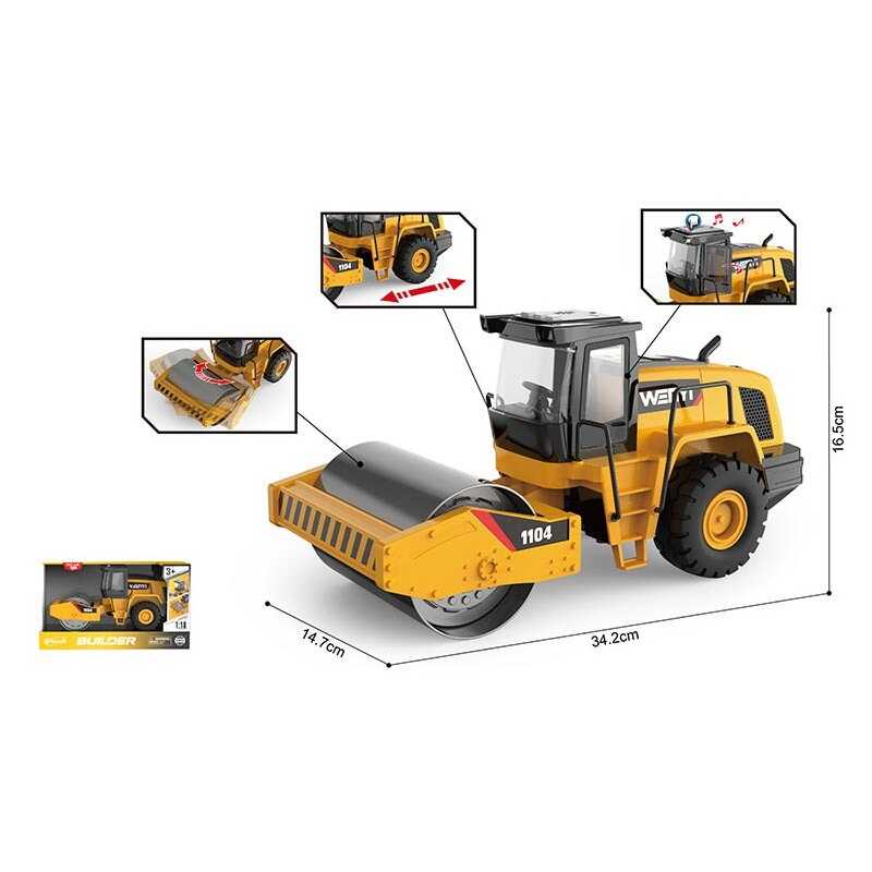 Спецтехніка WY 1104 A (12) “Дорожній каток”, звук, підсвічування, інерція, гумові колеса, масштаб 1:10, в коробці