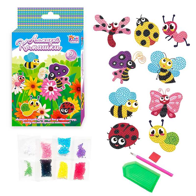 гр Алмазні стікери "Комашки" 56169 (60) "4FUN Game Club", наліпки, стилус, силіконовий клей, піддон, алмази, в коробці