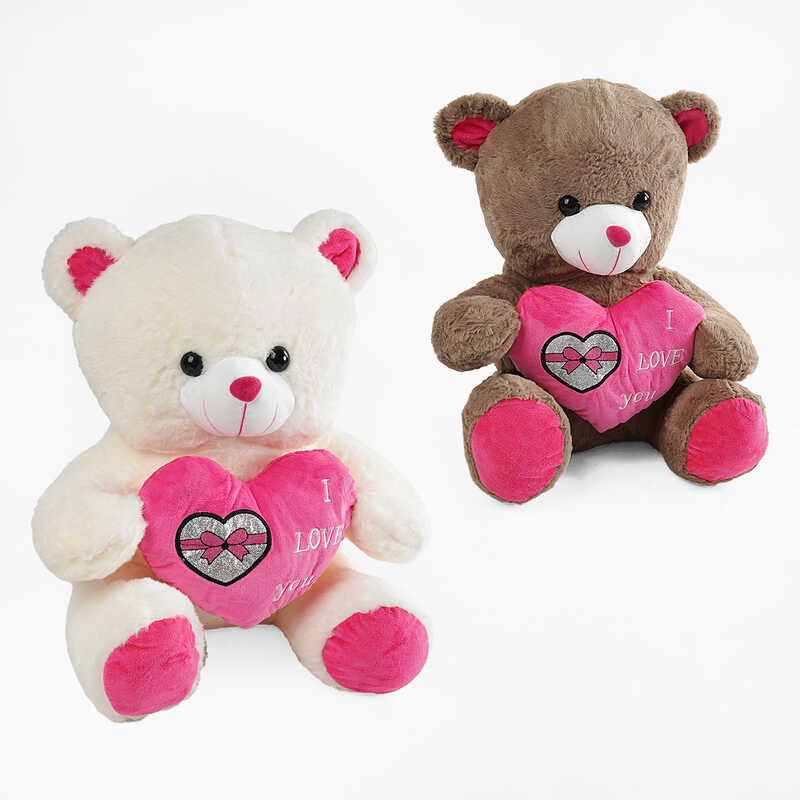 М`яка іграшка M 17386 (50) 2 види, "Ведмедик", висота 40см, тримає сердечко в лапках, ВИДАЄТЬСЯ МІКС ВИДІВ