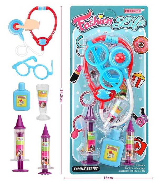 Набір лікаря 58721 (108/2) стетоскоп, 2 шприци, ліки, окуляри, на листі