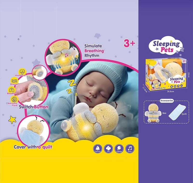 Інтерактивна іграшка 933-215 E (18) “Бджілка”, "Сплюшка", висота 26 см, для сну, дихає, підсвітка, мелодія, звук серцебиття, в коробці