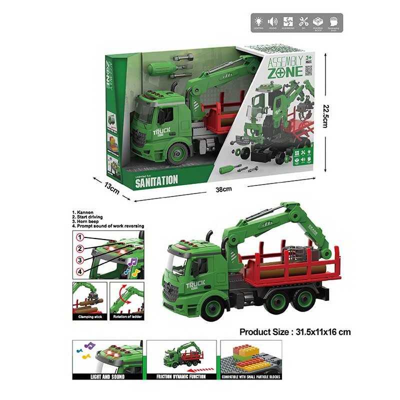 Спецтехніка YW 9072 B (24/2) "Лісовоз", звуки, підсвічування, конструктор, інерція, викрутка, рухомі деталі, в коробці