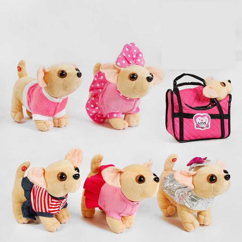 Собачка в сумці С 50085 (100) "Чихуахуа", 5 видів, гавкає, в пакеті, ВИДАЄТЬСЯ ТІЛЬКИ МІКС ВИДІВ