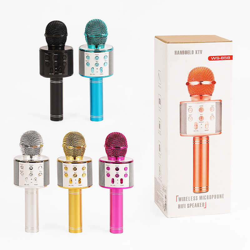 Бездротовий мікрофон С 48340 (50) 5 кольорів, караоке, bluetooth, USB, колонка, в коробці, ВИДАЄТЬСЯ ТІЛЬКИ МІКС ВИДІВ