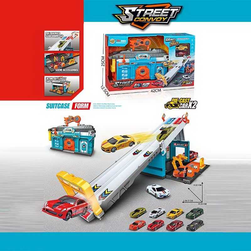 Гараж з треком MH 194 (18) валіза трансформується, рухомі деталі, 2 металопластикові машинки, в коробці