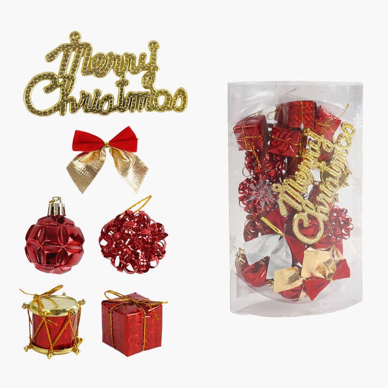 Новорічні прикраси C 67437 (120) 26 штук, кульки, подарунки, бантики, D=4 см, у слюді