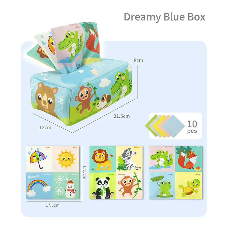 Розвивальна гра YB 2 (96) “Серветниця”, текстиль, 13 серветок, тварини, пори року, шелестючі елементи, англійські назви, в пакеті