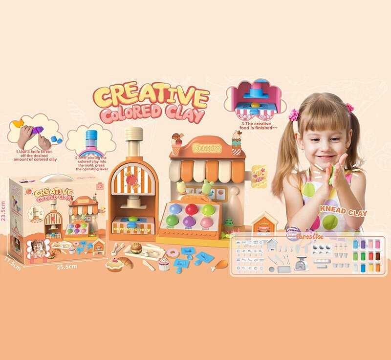 Тісто для ліплення 8904 (24) прес, 12 кольорів тіста, посуд, форми, наліпки, в коробці