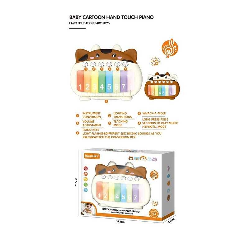 Піаніно YK 7019 A (120) сенсорне, підсвічування, кілька режимів, 8 клавіш, мелодії, гра на швидкість реакції, режим навчання, регуляція гучності, в коробці