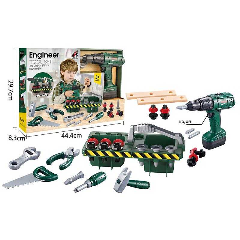 Набір інструментів G 251 (20/2) 30 елементів, шурупокрут на батарейках, ящик для інструментів, тренувальні бруски, в коробці