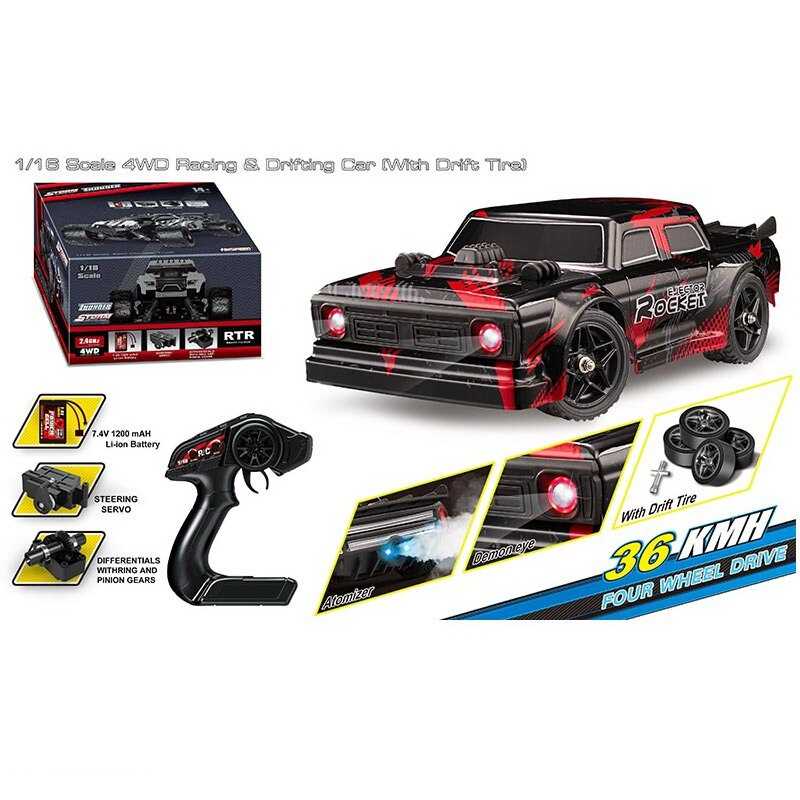 Машина на радіокеруванні HS 16351 (8) акумулятор 7.4 V, масштаб 1:16, USB-кабель, пульт 2.4 G, швидкість до 36 км\г,  протиударний корпус, гумові шини, дрифт, парогенерація, в коробці