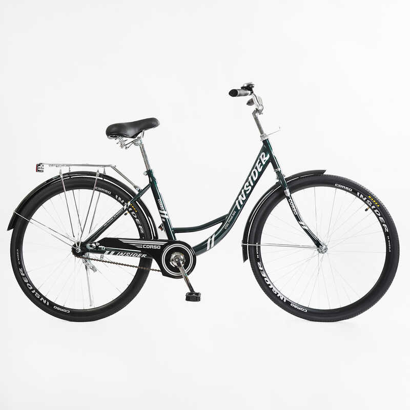 Велосипед міський Corso «Insider» 26`` SD-26108 (1) ТЕМНО-ЗЕЛЕНИЙ, одношвидкісний, сталева рама 16.5``, багажник