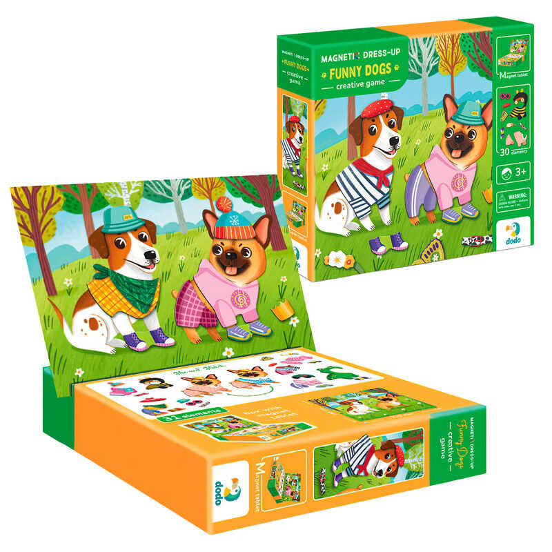 гр Магнітна гра "Одягалка. Кумедні пси" 200278 (50) "DoDo", 30 великих магнітів,  магнітна планшетка, в коробці
