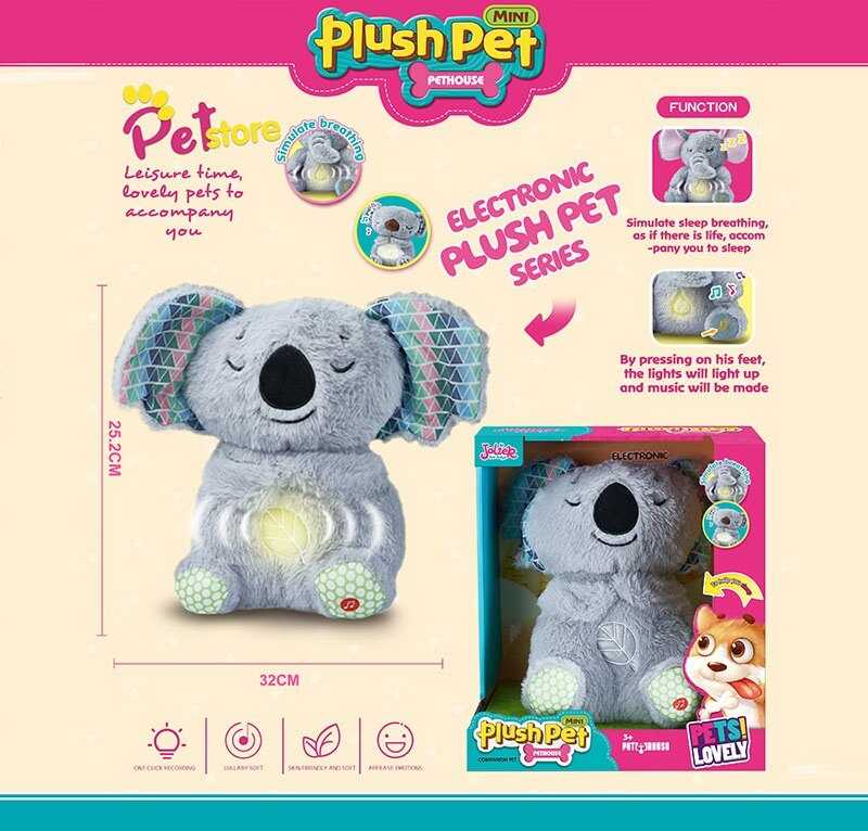 Інтерактивна іграшка MC 1111 (18) “Коала”, висота 25 см, підсвічування, сплюшка, мелодія, дихає, на батарейках, для сну, в коробці