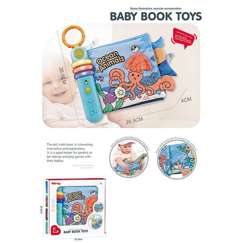 М’яка музична книжечка 6075 (24) на батарейках, мелодії, режими гучності, підсвітка, м'які сторінки, 5 сторінок, шелесткі елементи, в коробці