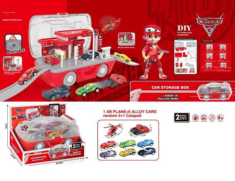 Трек 2812 (64/2) 2 металопластикові машинки, гелікоптер, запускач, в коробці