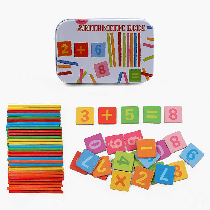 Математична магнітна гра C 73228 (180) магнітні картки, цифри, дерев’яні палички, в боксі