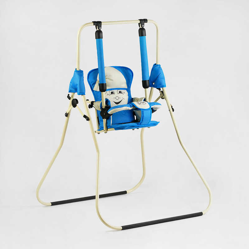 гр Гойдалка підлогова "Алінка" 205317 (1) бежевий каркас, синя матерія, бежевий гномик, в пакеті