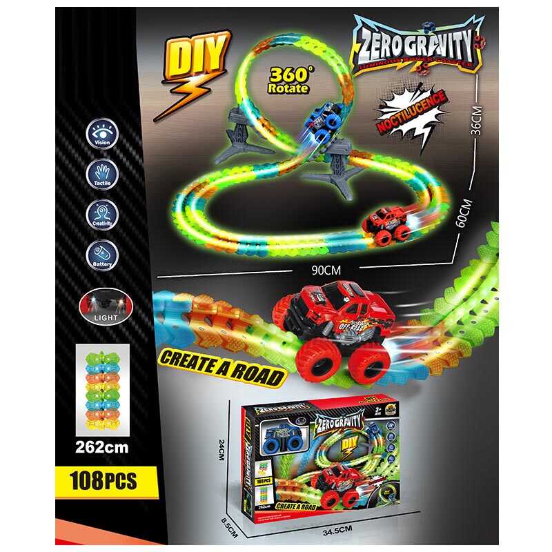 Трек GD 280 A (24) акумулятор 3.7 V, USB кабель, автоматичний принцип роботи, 2 корпуси машинки, 108 елементів, підсвічування, в коробці