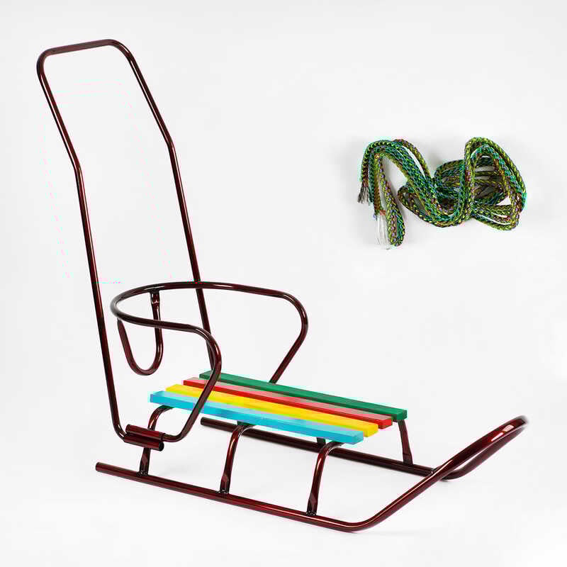 гр Санки "ЛЮКС КЛАСИК"-З РУЧКОЮ круглі полози (1) колір бордовий