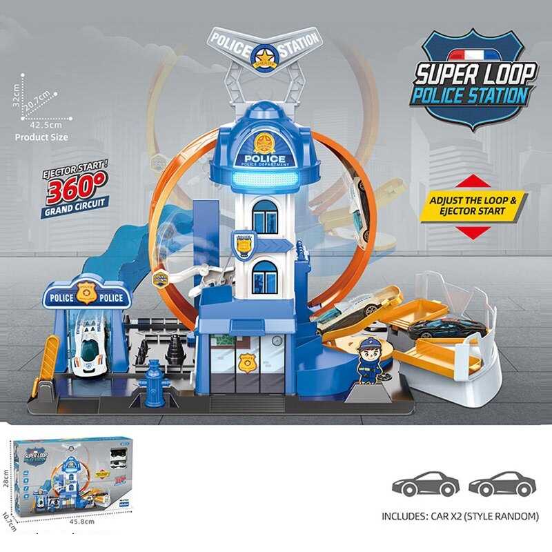 Трек E 7023 штрих=60458 (18/2) 2 металопластикові машинки, звуки, підсвічування, на батарейках, механічний запускач, в коробці