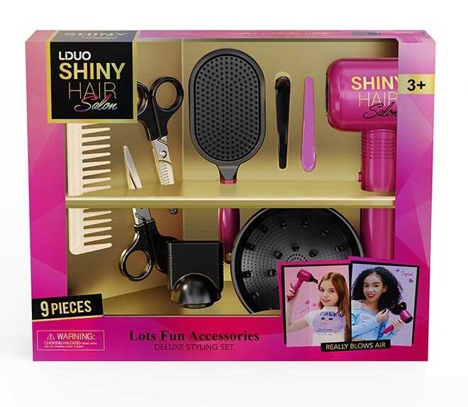 Набір перукаря 626028 (24) 9 аксесуарів, фен видуває повітря, 2 насадки, ножиці, 2 заколки, гребінець, люстерко, у коробці