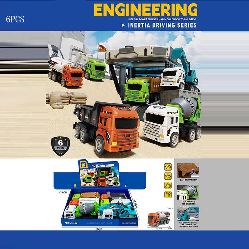 Набір машин BHX 931 (18) ЦІНА ЗА 6 ШТУК В БЛОЦІ, інерція, рухомі елементи конструкцій, механічні важелі, гумові шини, в коробці