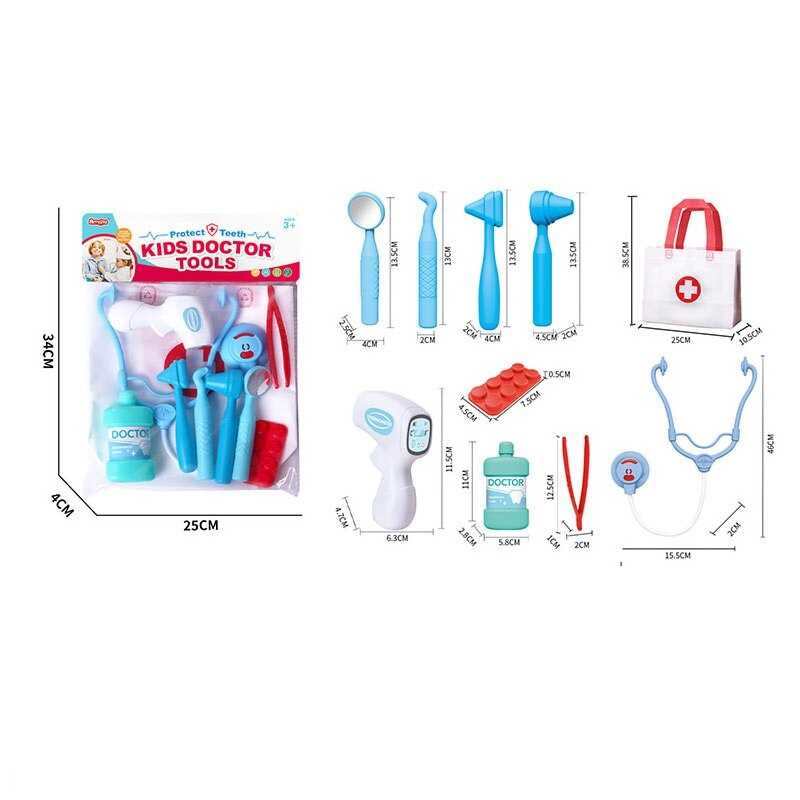 Набір лікаря A 80-1 (144/2) термометр, стетоскоп, дзеркальце для огляду, пінцет, медична сумочка, в пакеті