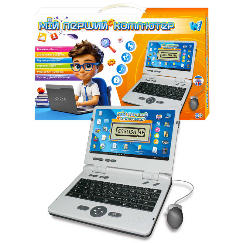 Ноутбук 88777 (24) "WToys", ОЗВУЧУВАННЯ УКР.\АНГЛ. МОВОЮ, літери, цифри, пісні, казки, загадки, вікторина, р\к екран, функціональна мишка, в коробці